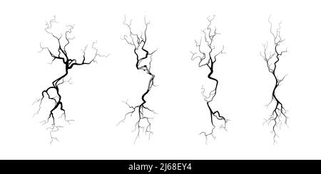 Fissure sur le béton ou le sol due au vieillissement ou à la sécheresse. Ensemble de fissures isolées sur fond blanc. Illustration vectorielle monochrome Illustration de Vecteur