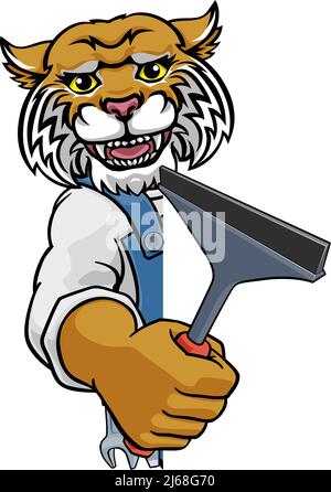 Wildcat Voiture ou Window Cleaner Holding Raclette Illustration de Vecteur