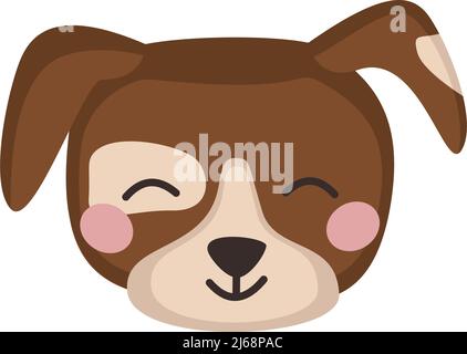 Tête de chiot mignon avec un style puéril et des yeux souriants. Chien drôle avec le visage heureux. Illustration vectorielle plate pour les vacances Illustration de Vecteur