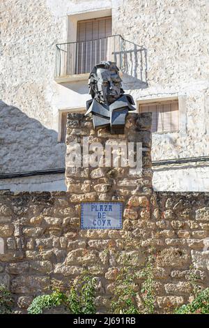 Buste de Francisco de Goya sur la place Goya de Fuendetodos, lieu de naissance du peintre espagnol, province de Saragosse, Communauté autonome d'Aragon, Spa Banque D'Images