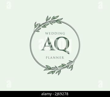 AQ initiales lettre mariage monogramme collection de logos, dessin à la main moderne minimaliste et modèles floraux pour cartes d'invitation, Save the Date, élégant Illustration de Vecteur