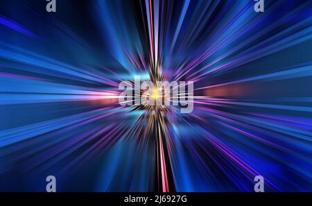 Flux de données, tunnel à grande vitesse, vol dans le cyberespace 3D illustration, réseau sans fil et technologies futures Banque D'Images