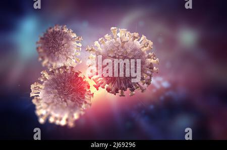 Virus à l'intérieur de la cellule. Réplication et mutation de virus. Illustration de la macro 3D. La microbiologie et la virologie comme science de l'avenir Banque D'Images
