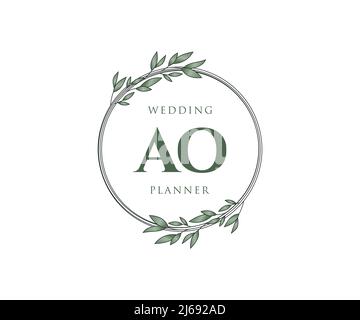 AO initiales lettre mariage monogramme logos collection, dessin à la main moderne minimaliste et modèles floraux pour cartes d'invitation, Save the Date, élégant Illustration de Vecteur