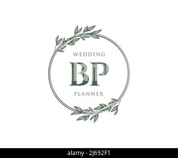 BP lettre initiale mariage monogramme collection de logos, dessin à la main moderne minimaliste et modèles floraux pour cartes d'invitation, Save the Date, élégant Illustration de Vecteur