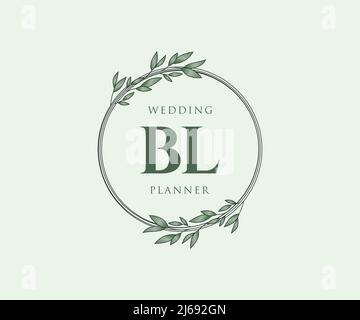 BL initiales lettre mariage monogramme logos collection, dessin à la main moderne minimaliste et modèles floraux pour cartes d'invitation, Save the Date, élégant Illustration de Vecteur