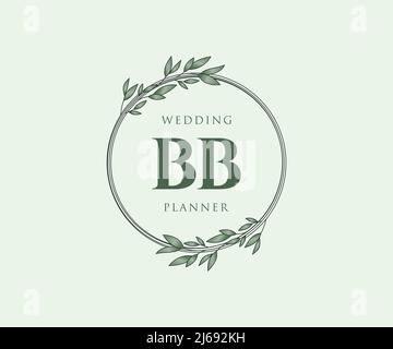 BB initiales lettre mariage monogramme logos collection, dessin à la main moderne minimaliste et modèles floraux pour cartes d'invitation, Save the Date, élégant Illustration de Vecteur