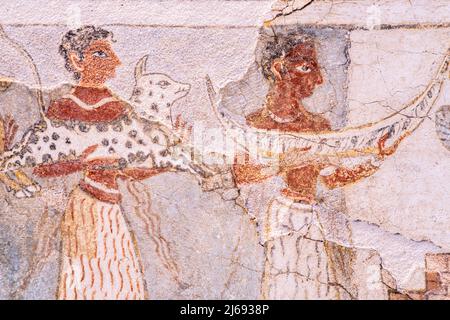 Détails de peintures en plein air, Musée archéologique d'Héraklion, île de Crète, îles grecques, Grèce Banque D'Images