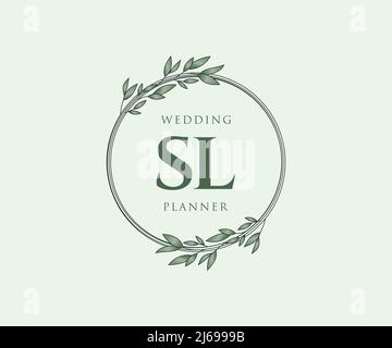 SL initiales lettre mariage monogramme collection de logos, dessin à la main moderne minimaliste et modèles floraux pour cartes d'invitation, Save the Date, élégant Illustration de Vecteur