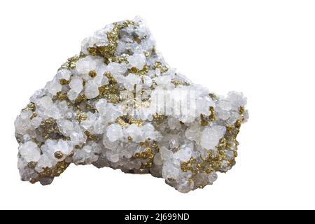 Minéral de pierre de calcite jaune doré isolé sur fond blanc Banque D'Images