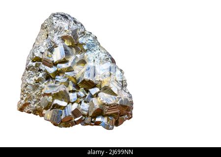 Les cristaux cubiques de pyrite sont souvent appelés or de fools, en raison de sa ressemblance. La pyrite de fer est la forme la plus courante de sulfure et a beaucoup d'industr Banque D'Images