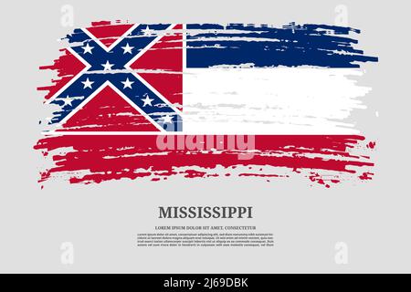 Drapeau américain du Mississippi avec effet de pinceau et affiche de texte d'information, fond vectoriel Illustration de Vecteur