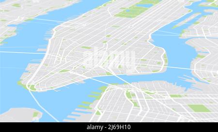 Vue aérienne carte de la ville New York, plan détaillé en couleur, grille urbaine en perspective Banque D'Images
