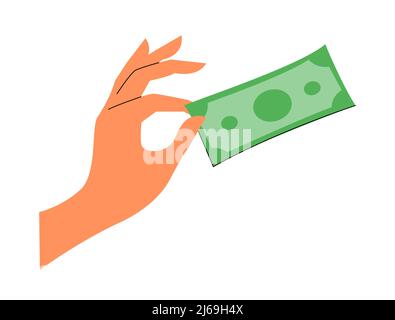 Papier de facture dans la main féminine. Remboursement, aide financière et assistance. Concept de devise. Illustration vectorielle plate isolée sur fond blanc Illustration de Vecteur