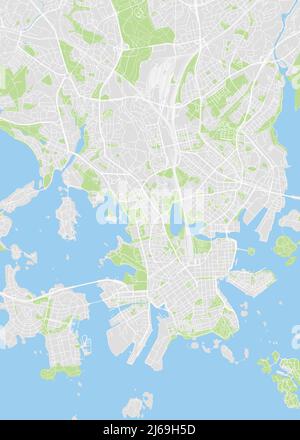 Plan de la ville d'Helsinki, plan détaillé en couleur de la ville, des rivières et des rues, illustration vectorielle Illustration de Vecteur