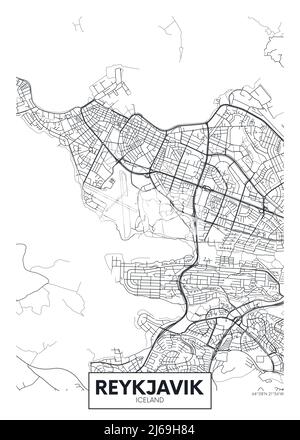 Plan de la ville Reykjavik, vecteur de voyage conception d'affiches Plan détaillé de la ville, des rivières et des rues Illustration de Vecteur