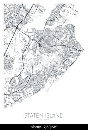 Carte détaillée du quartier de Staten Island New York, affiche vectorielle ou carte postale pour la route de la ville et le plan du parc Illustration de Vecteur