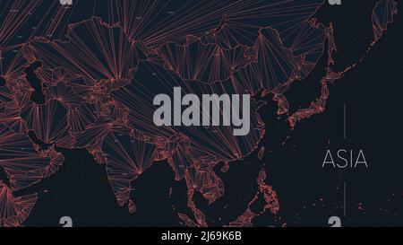 Carte polygonale du continent asiatique avec des nœuds liés par des lignes, poster de concept de réseau global vectoriel, illustration abstraite Illustration de Vecteur