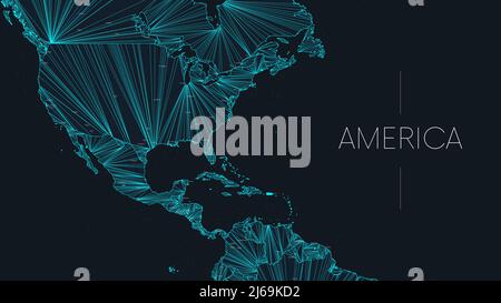 Carte polygonale du continent américain avec des nœuds liés par des lignes, poster de concept de réseau global vectoriel, illustration abstraite Illustration de Vecteur