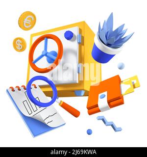 Gardez l'argent en espèces - moderne réaliste coloré 3D illustration Banque D'Images