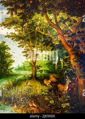 Le Paradis terrestre (1620) par Jan Brueghel, le plus jeune (1601 - 1678) Banque D'Images