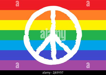 illustration vectorielle eps montrant le signe de paix de couleur blanche sur le drapeau de couleurs arc-en-ciel Illustration de Vecteur