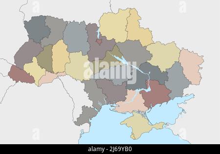 illustration vectorielle eps avec pays ukraine et divisions administratives, oblasts, républiques autonomes et villes spéciales Illustration de Vecteur