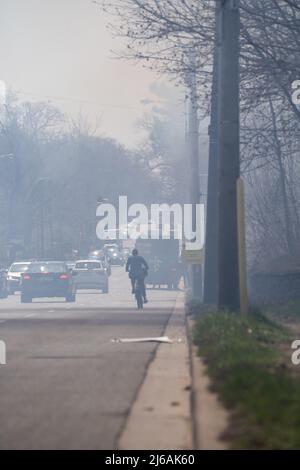 Ontario, Canada. 29th avril 2022. Le 29 avril 2022, Toronto, Ontario, Canada : les travailleurs forestiers de la ville de Toronto ont allumé une grande partie de High Park dans l'extrémité ouest de la ville vendredi après-midi. La combustion contrôlée est destinée à éliminer les plantes séchées qui inhibent la nouvelle croissance dans le parc. (Credit image: © Arlyn McAdorey/ZUMA Press Wire) Credit: ZUMA Press, Inc./Alamy Live News Banque D'Images