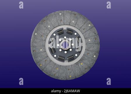 Disque d'embrayage, disque d'embrayage de voiture, transmission de voiture, fond bleu, gros plan sélectif Banque D'Images
