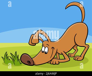 Illustration de dessin animé de drôle sniffing chien animal caractère Illustration de Vecteur