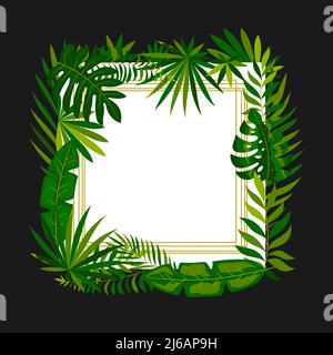 Cadre carré botanique tropical feuille de palmier style plat. Luxe carte minimaliste invitation discothèque fête important événement. Été jungle vert feuille modèle publicitaire web beauté hôtel isolé Illustration de Vecteur