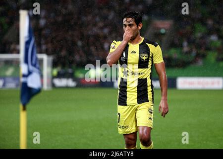 Melbourne, Australie, 29 avril 2022. Gael Sandoval de Wellington Phoenix lors du match De football A-League entre Melbourne Victory et Wellington Phoenix à l'AAMI Park le 29 avril 2022 à Melbourne, en Australie. Crédit : Dave Helison/Speed Media/Alamy Live News Banque D'Images