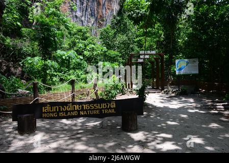 KRABI, THAÏLANDE - 25 mars 2022 : le signe du sentier de la nature de l'île de Hong, Krabi, Thaïlande Banque D'Images