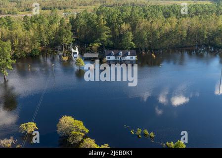 Bladen County, NC, 18 septembre 2018 -- vue aérienne des inondations de l'ouragan Florence. Banque D'Images