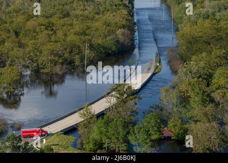 Bladen County, NC, 18 septembre 2018 -- vue aérienne des inondations de l'ouragan Florence. Banque D'Images