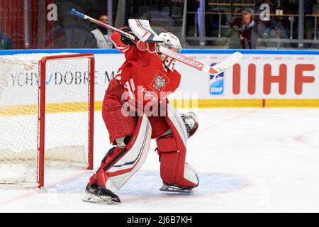 TYCHY, POLOGNE - 29 AVRIL 2022: Match de hockey de l'IIHF 2022 Championnat du monde de hockey sur glace Div 1B Serbie - Pologne Banque D'Images