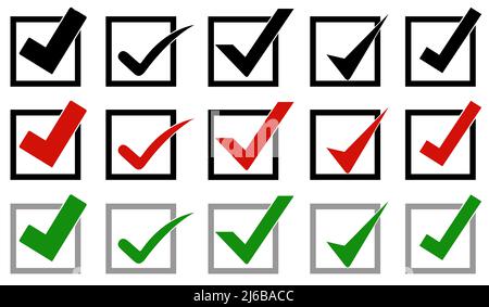 Illustration de différentes icônes de coche dans les cases isolées sur blanc Banque D'Images