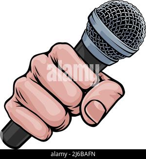 Microphone Dist main main Comic Book Pop Art dessin animé Illustration de Vecteur