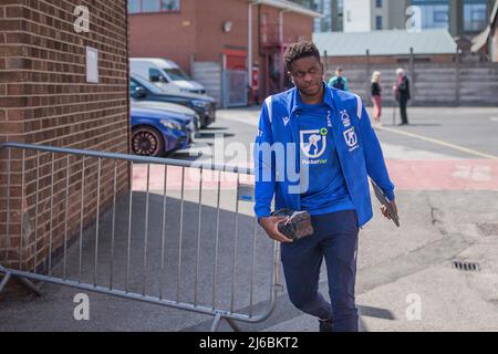 Brice Samba #30 de la forêt de Nottingham arrive au City Ground de Nottingham, au Royaume-Uni, le 4/30/2022. (Photo de Ritchie Sumpter/News Images/Sipa USA) Banque D'Images