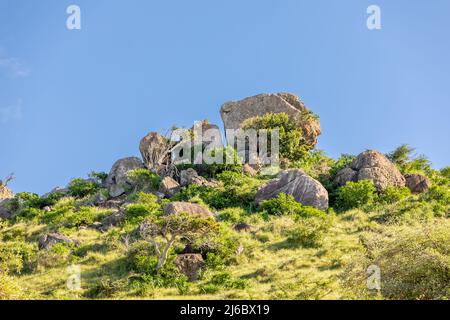 Rochers sur une colline à Saint-Martin Banque D'Images