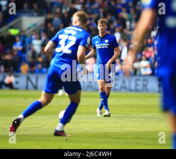 30th avril 2022 : Cardiff City Stadium, Cardiff, pays de Galles ; championnat de football, Cardiff City versus Birmingham ; Oliver Denham de Cardiff City Banque D'Images