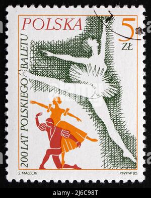 POLOGNE - VERS 1985 : un timbre imprimé en Pologne montre Prima Ballerina, Ballet polonais, 200th anniversaire, vers 1985 Banque D'Images