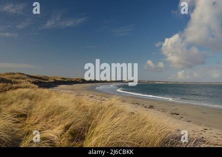 La plage de Sinclair's Bay, sur la côte nord-est de Caithness, en Écosse, au Royaume-Uni. Banque D'Images