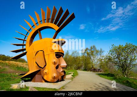 La sculpture de 6 mètres de haut d'un soldat romain Silvanus par l'artiste Svetlana Kondakova sur la route du mur Antonine à Nethercroy, en Écosse Banque D'Images