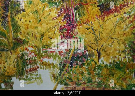 Fond pour conception peinture au pinceau coup de pinceau expressionnisme abstrait coloré encre couleur huile peintre peinture éclaboussure de couleur fleur pollen étamine botanique Banque D'Images