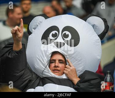 Voyager Birmingham supporter en robe fantaisie pendant le match Banque D'Images