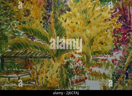 Fond pour conception peinture au pinceau coup de pinceau expressionnisme abstrait coloré encre couleur huile peintre peinture éclaboussure de couleur fleur pollen étamine botanique Banque D'Images