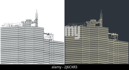 Illustrations vectorielles stylisées d'un gratte-ciel en gros plan Illustration de Vecteur