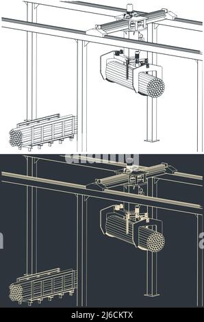 Illustration vectorielle stylisée d'un pont roulant avec pince de groupage Illustration de Vecteur