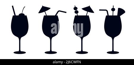 Différents symboles de verre cocktail ou boisson longue taille ensemble d'icônes d'illustration vectorielles Illustration de Vecteur